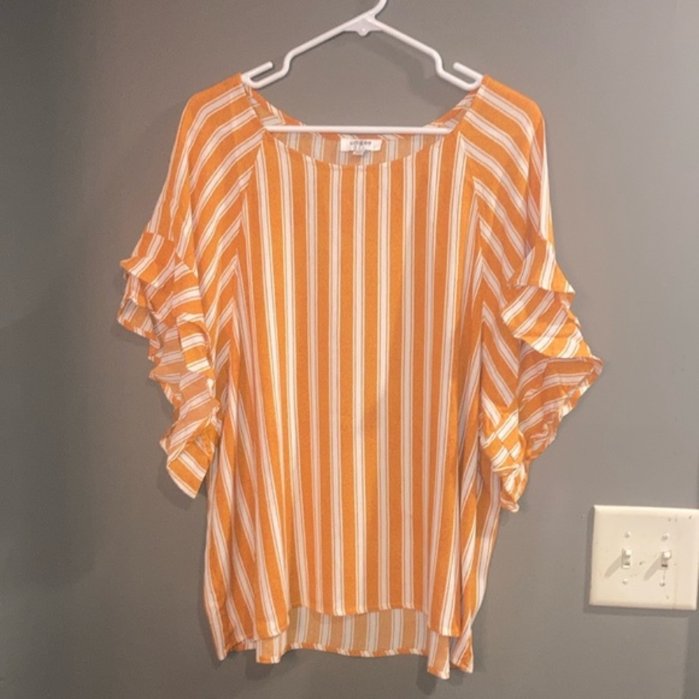 Striped Ruffle-sleeve Blouse